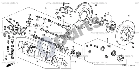 Honda S2000 galinis stabdys – schema