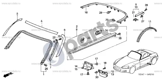 Honda S2000 moldingas/apsauga – schema