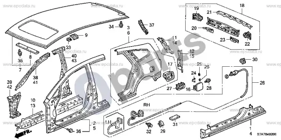 Honda Stream išoriniai skydai / galinis skydas – schema