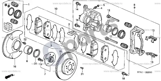 Honda Stream priekinis stabdys – schema