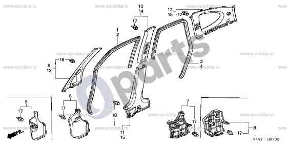 Honda Stream statramsčio apdaila – schema