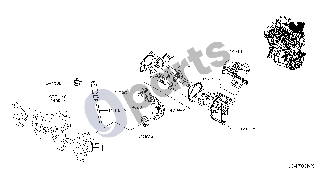 Infiniti Q30 (2015–2018) 147 - EGR dalys (K9K) schema – pozicija 14719: EGR vožtuvo tarpiklis