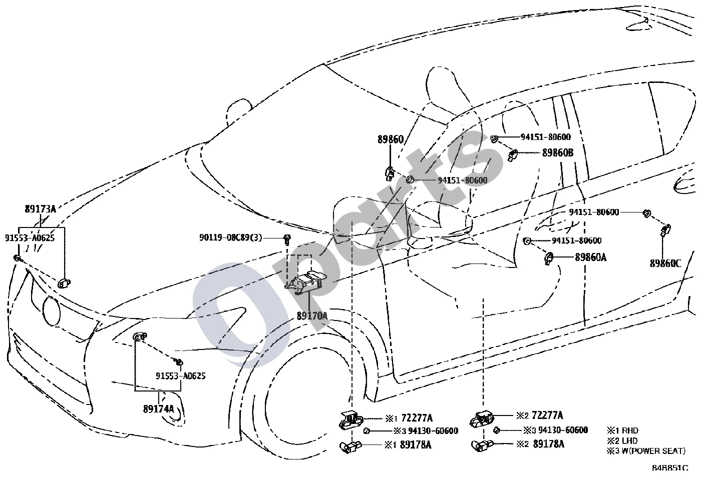 Lexus CT 200H Oro pagalvė schema – pozicija 89860B: Šoninio oro pagalvės jutiklis (mazgas), dešinys, Nr. 2