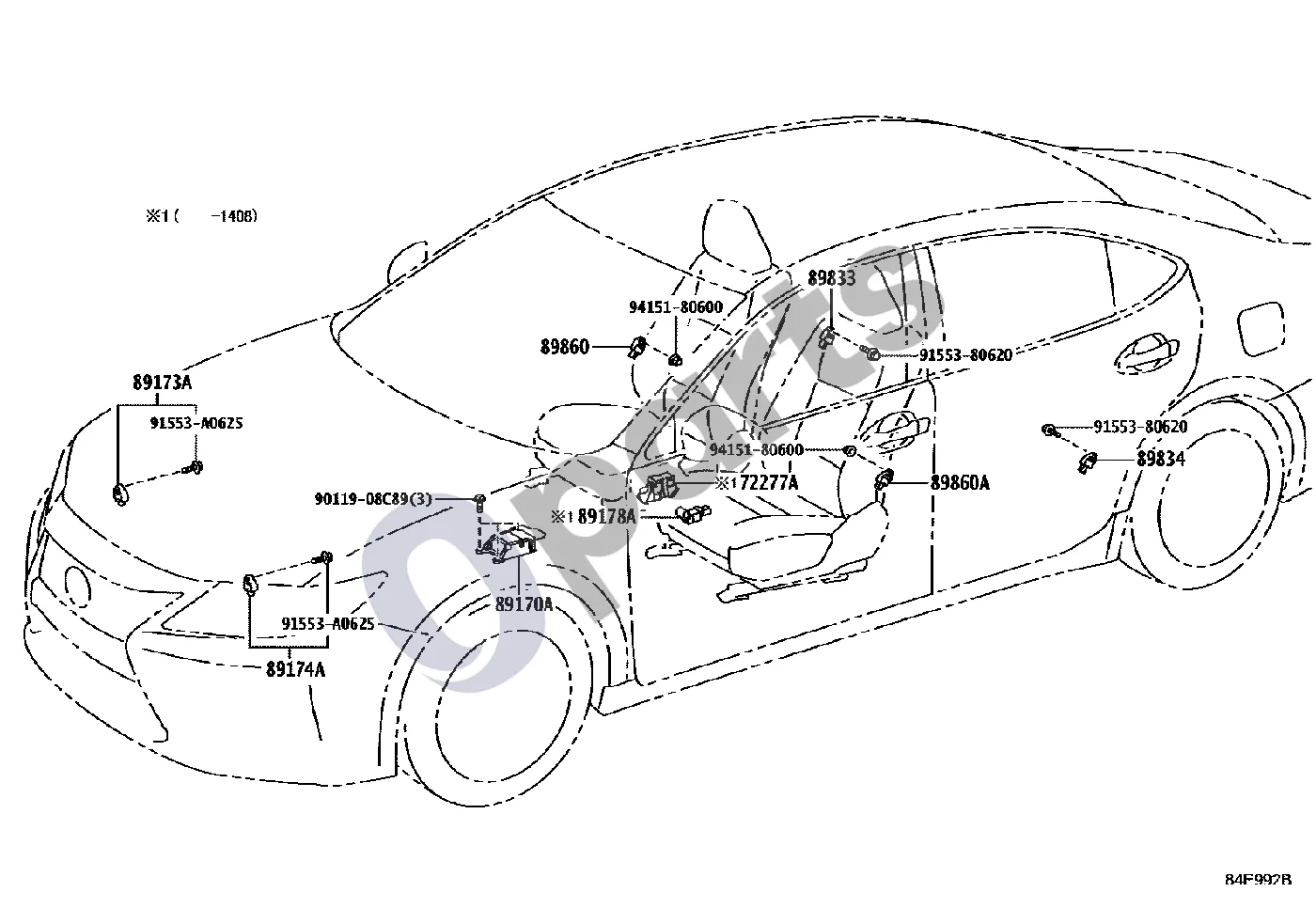 Lexus ES 250 - 300 - 330 Oro pagalvė schema – pozicija 89834: Oro pagalvės jutiklis, galinis kairys