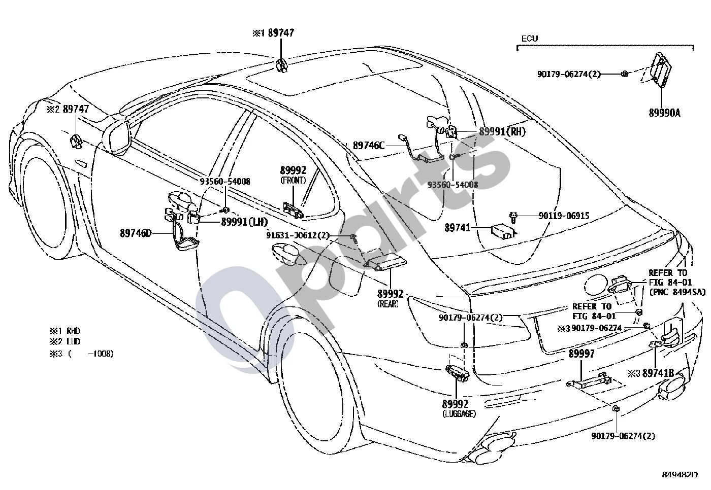 Lexus IS-F Belaidis durų užraktas schema – pozicija 89991: Generatorius, durų beraktės rakto signalo