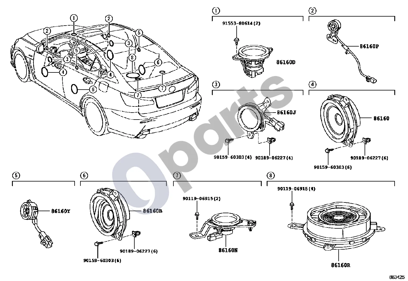 Lexus IS-F Garsiakalbis schema – pozicija 86160N: Garsiakalbis, stereo sistemos komponentas, galinis