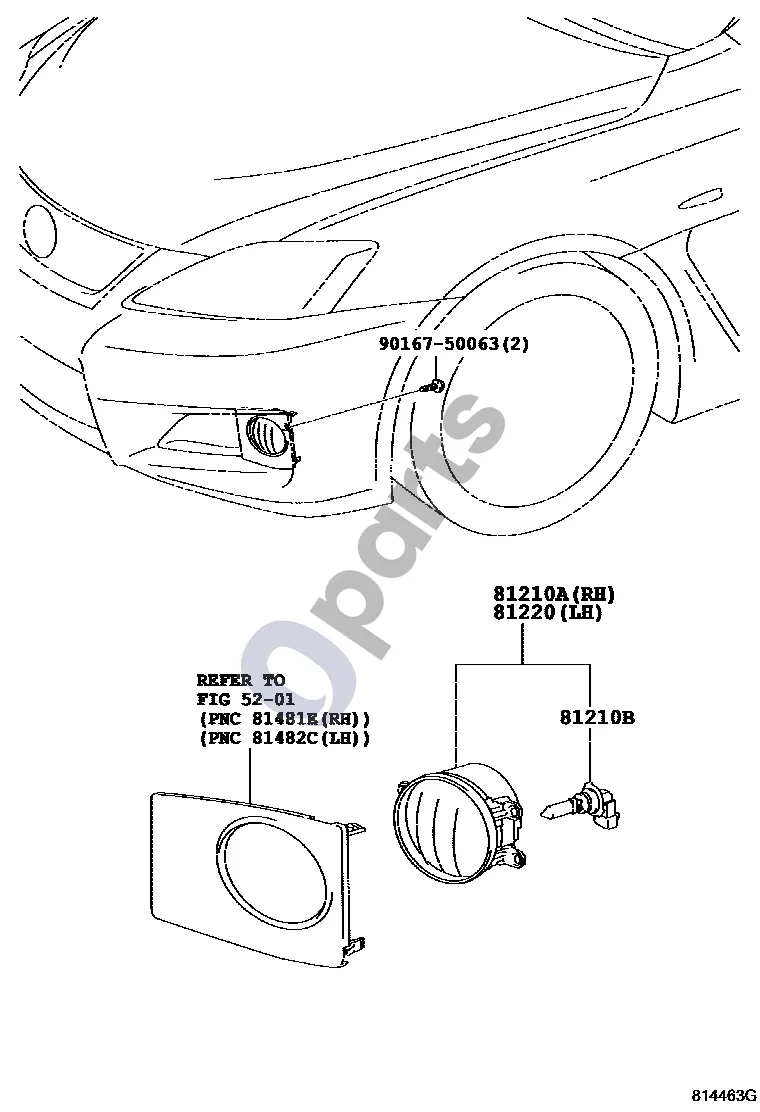 Lexus IS-F Rūko žibintas schema – pozicija 81210A: Rūko žibintas, dešinys (USE20 12.2007 - 04.2010)