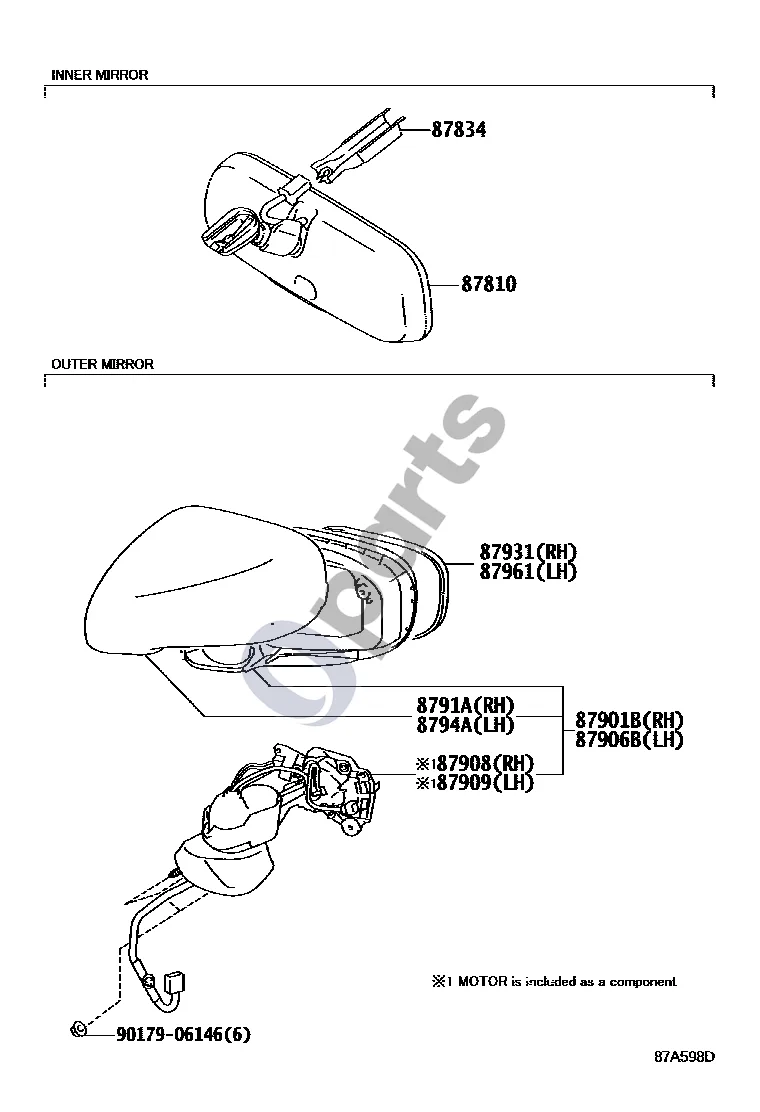 Lexus IS-F Veidrodis schema – pozicija 87810: Vidinio galinio vaizdo veidrodžio mazgas