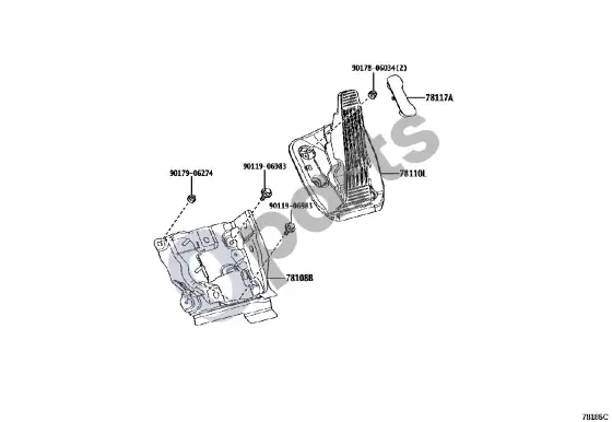 Lexus LBX akceleratoriaus trauklė – schema