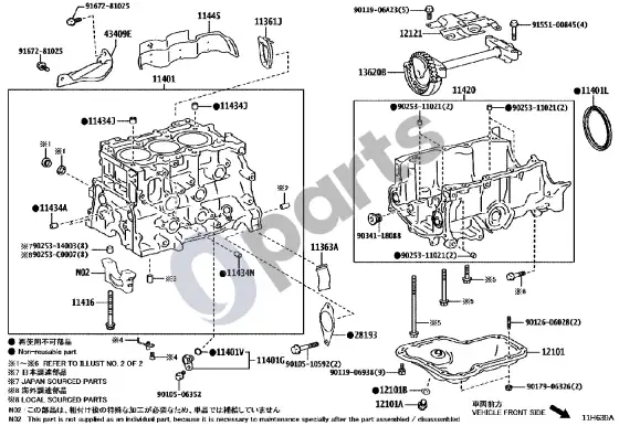 Lexus LBX cilindrų blokas – schema