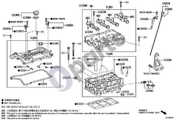 Lexus LBX cilindrų galvutė – schema