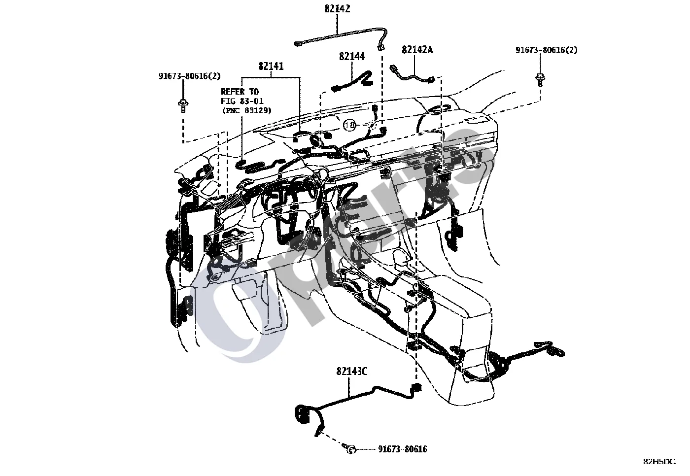 Lexus LBX (2024–) Laidai ir spaustukas schema – pozicija 82142A: Prietaisų skydelio laidų pynė Nr. 2
