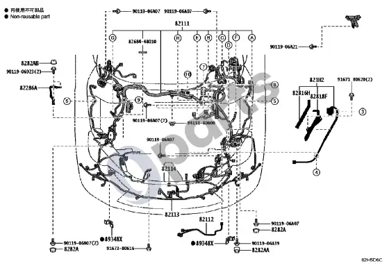 Lexus LBX laidai ir spaustukas – schema