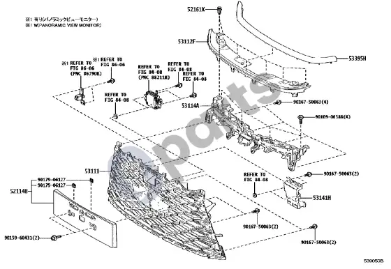 Lexus LBX radiatoriaus grotelės – schema