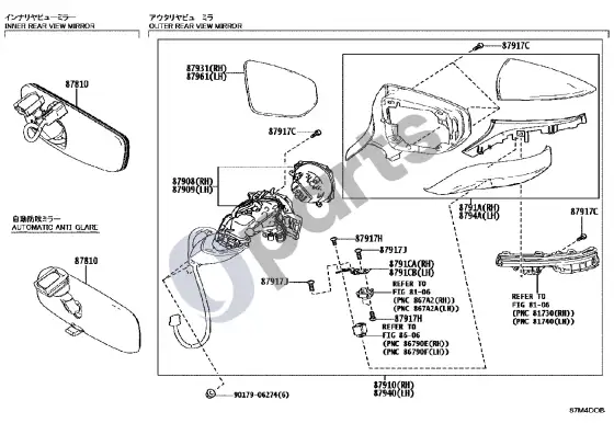 Lexus LBX veidrodis – schema