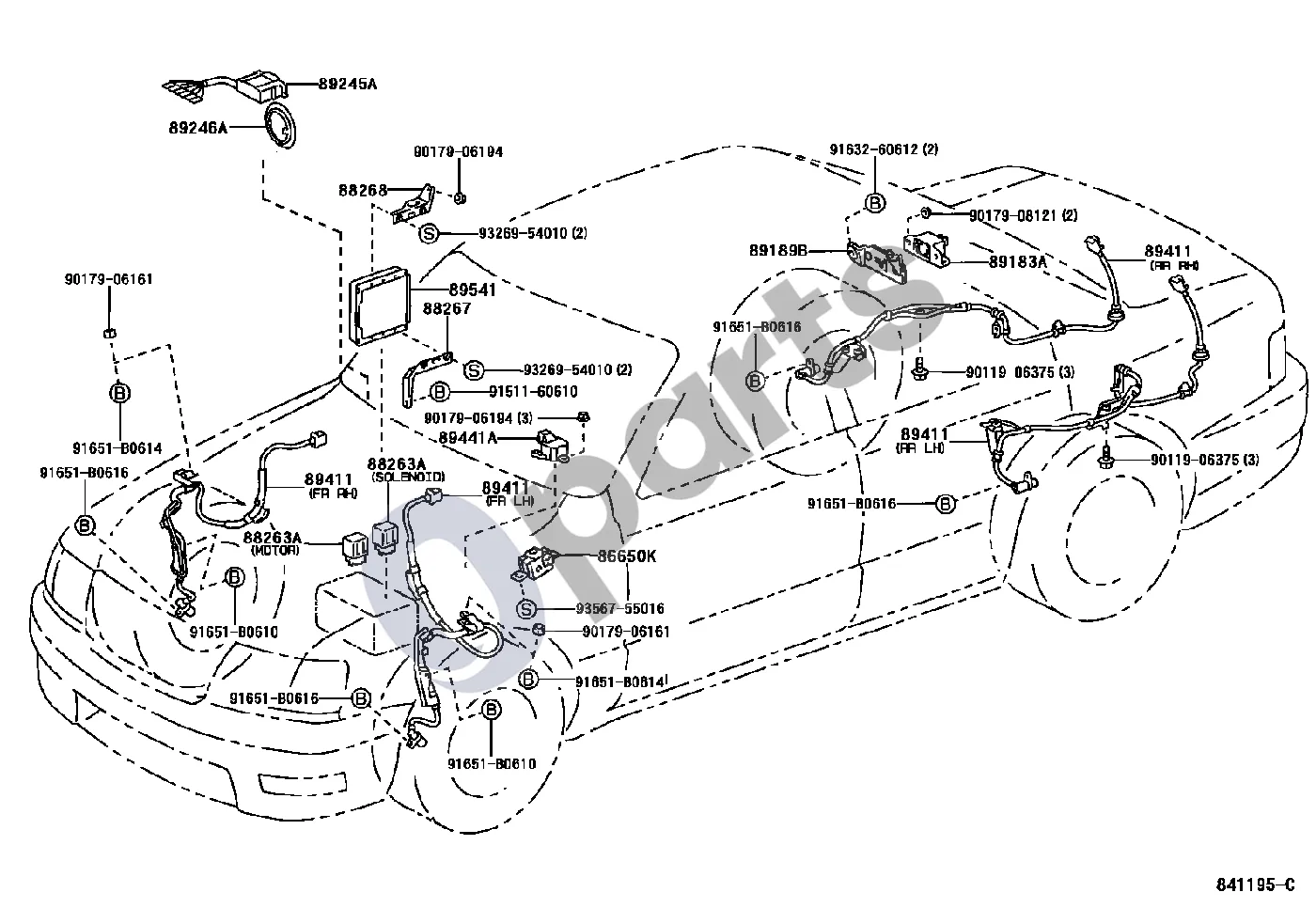 Lexus LS 400 ABS ir VSC schema – pozicija 89183A: Jutiklis, posūkio kampinio greičio
