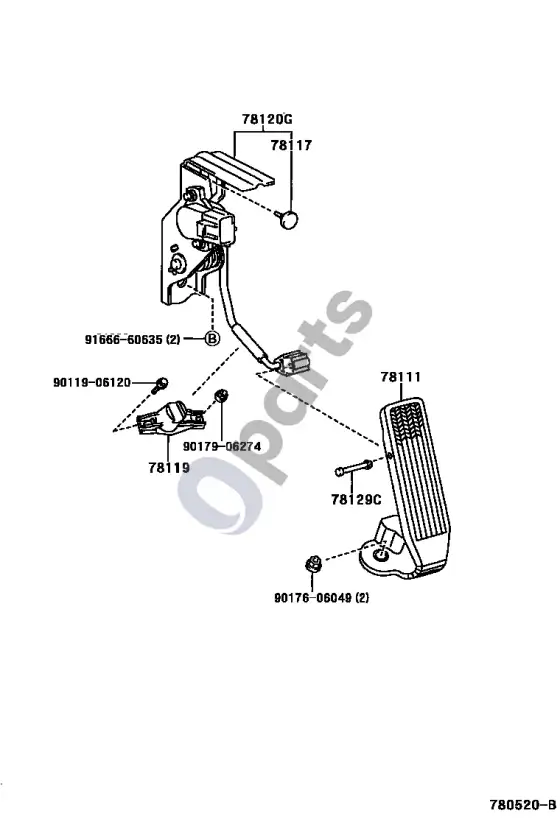 Lexus LS 430 akceleratoriaus trauklė – schema