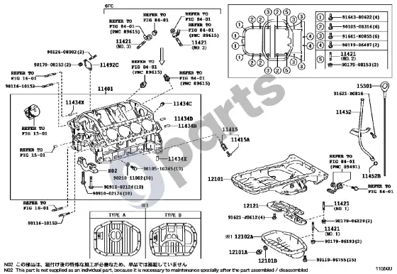 Lexus LS 430 cilindrų blokas – schema