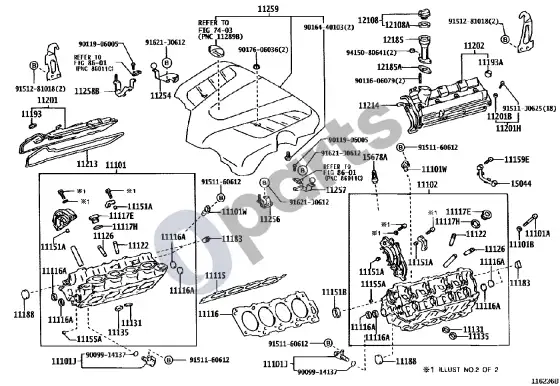 Lexus LS 430 cilindrų galvutė – schema