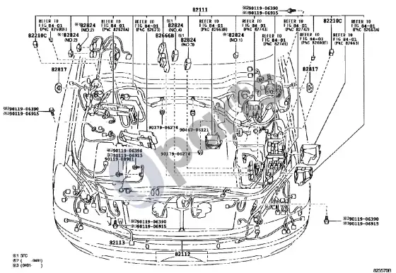 Lexus LS 430 laidai ir spaustukas – schema