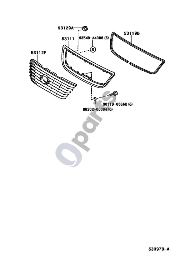 Lexus LS 430 radiatoriaus grotelės – schema