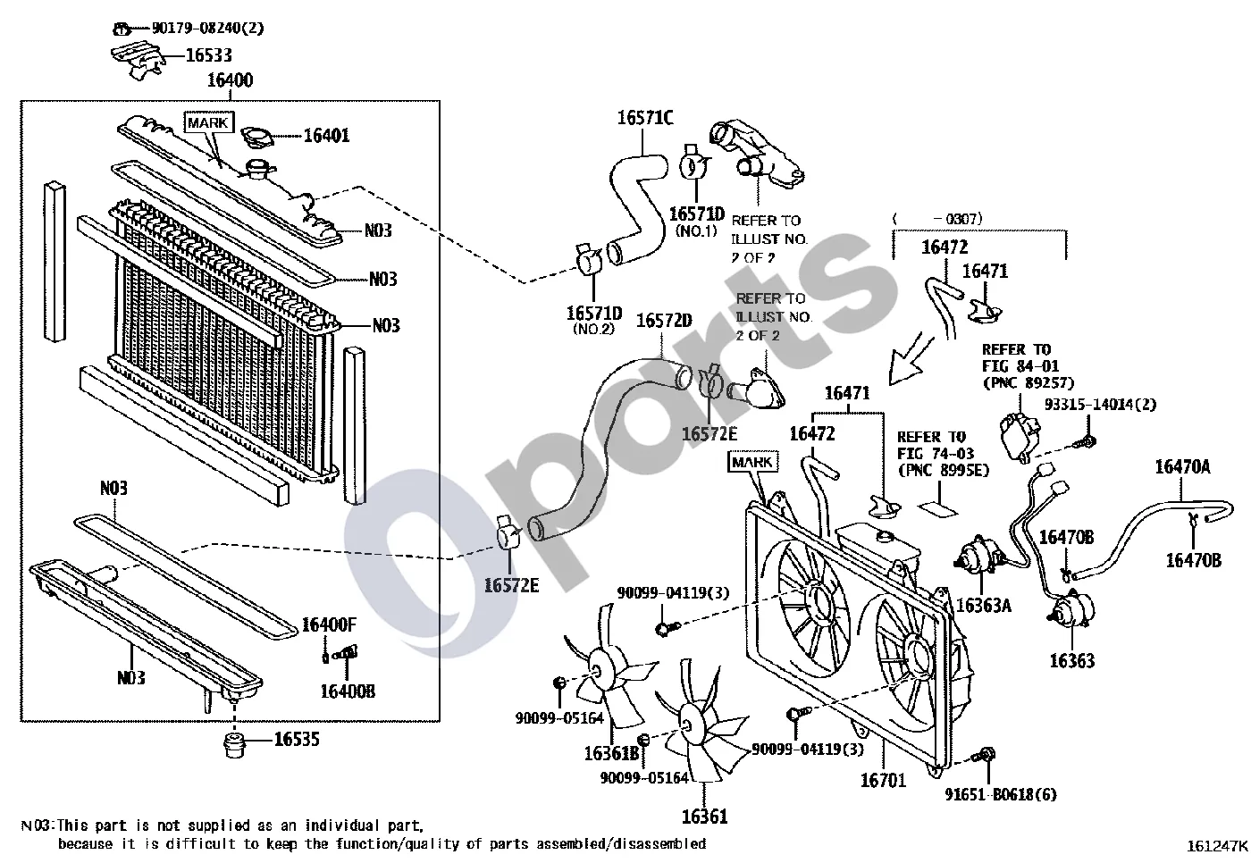 Lexus LS 430 Radiatorius ir vandens išleidimo antgalis schema – pozicija 16471: Išsiplėtimo bakelio kamštis, mazgas
