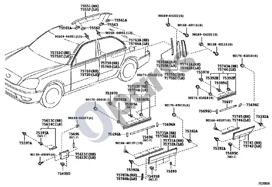 Lexus LS 430 šoninis lipdelis – schema
