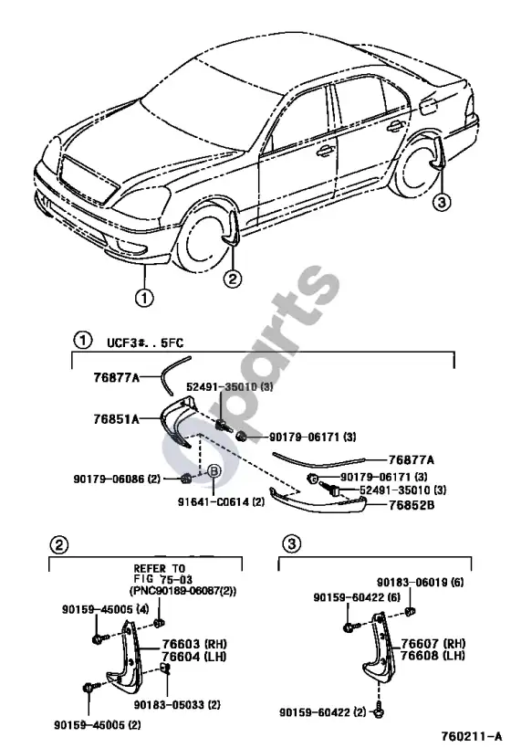 Lexus LS 430 sparno apsauga ir spoileris – schema
