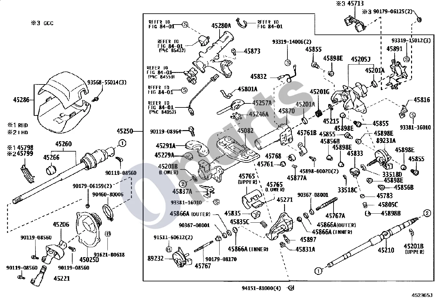 Lexus LS 430 Vairo kolonėlė ir velenas schema – pozicija 45260: Vairo tarpinis velenas Nr. 2, komplektas