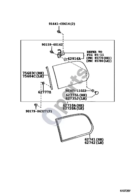Lexus LX 470 šoninis langas – schema