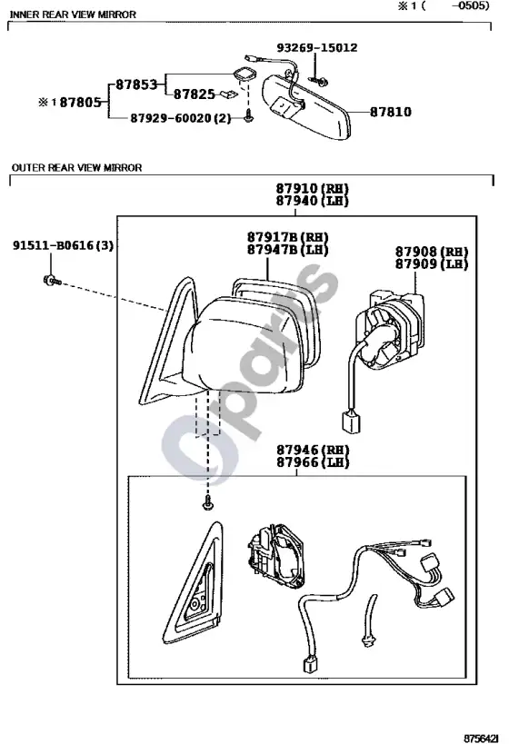 Lexus LX 470 veidrodis – schema