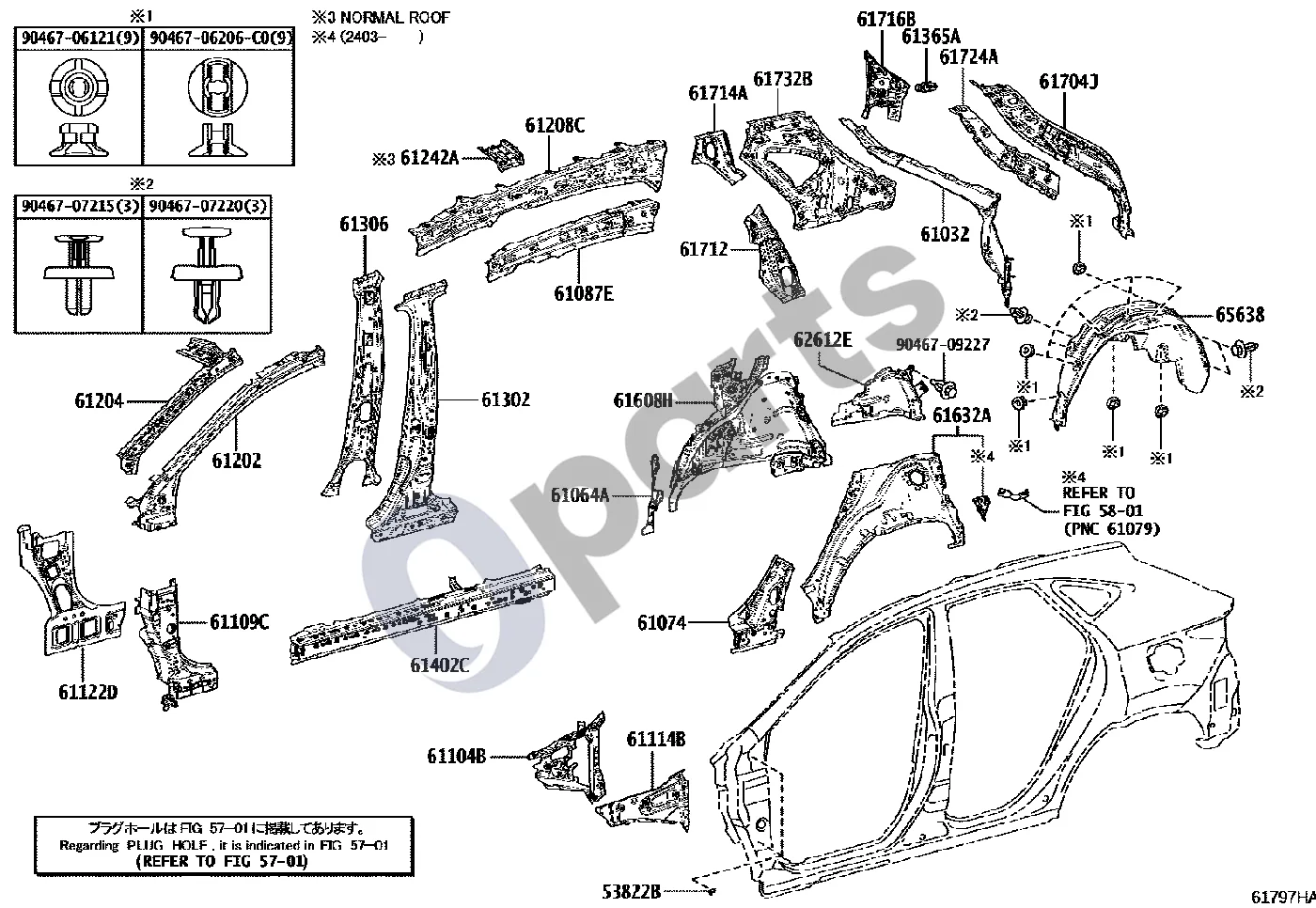 Lexus NX (2021–) Lonžeronas (A25AFKS) schema – pozicija 65638: Galinio rato arkos skydelis, kairysis