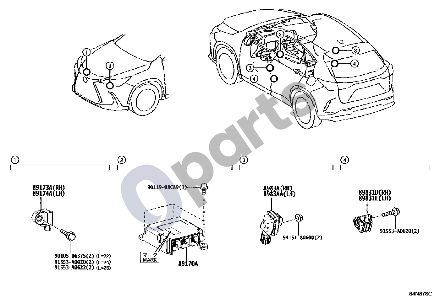 Lexus NX (2021–) Oro pagalvė schema – pozicija 89170A: Oro pagalvių valdymo blokas
