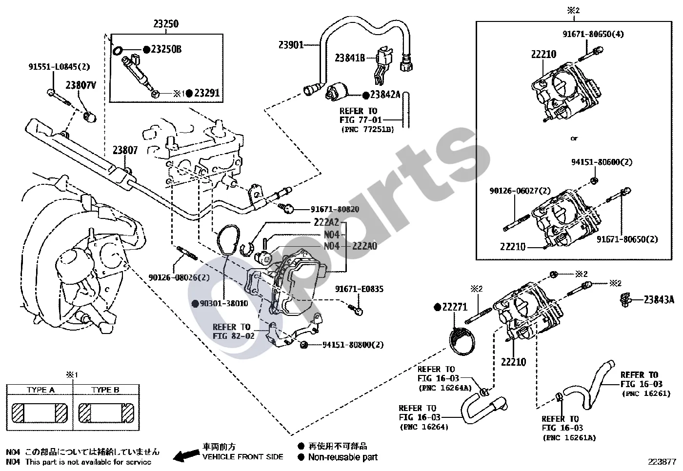 Lexus NX (2014–2021) Degalų įpurškimo sistema (3ZRFAE) schema – pozicija 22210: Droselio korpusas, mazgas