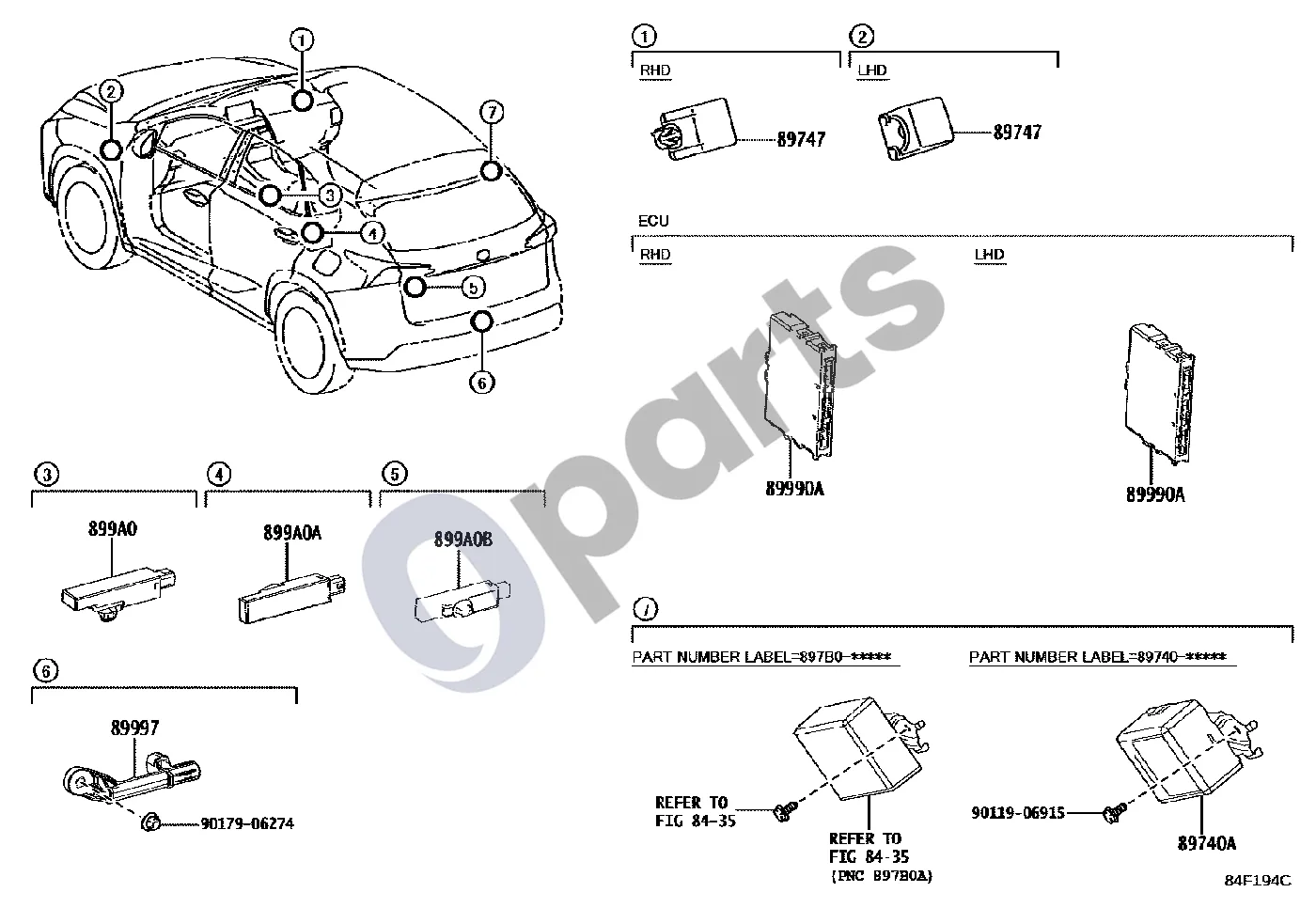 Lexus NX (2014–2021) Belaidis durų užraktas schema – pozicija 89990A: Valdymo blokas (mazgas), išmanusis raktas