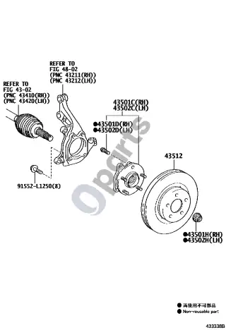 Lexus NX (2014–2021) Priekinės ašies stebulė – schema