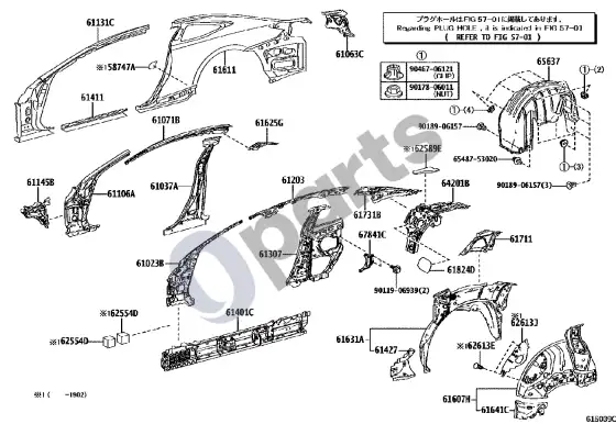 Lexus RC F lonžeronas – schema