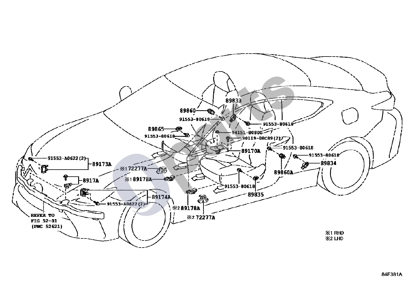 Lexus RC (2014–) Oro pagalvė schema – pozicija 89865: Durų šoninės oro pagalvės jutiklis, dešinys