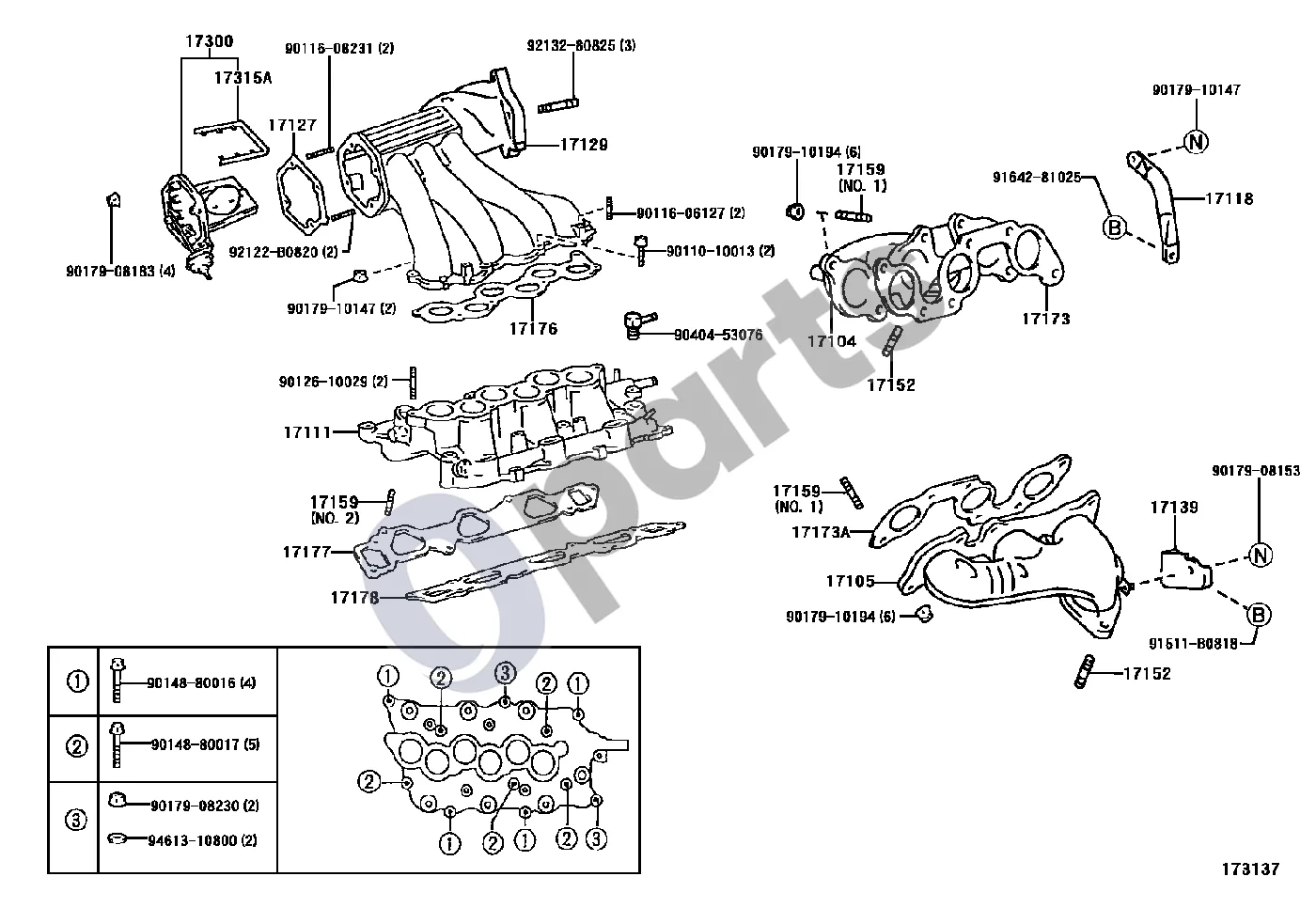 Lexus RX 300 Kolektorius (1MZFE) schema – pozicija 17315A: Tarpiklis, įsiurbiamo oro valdymo vožtuvo