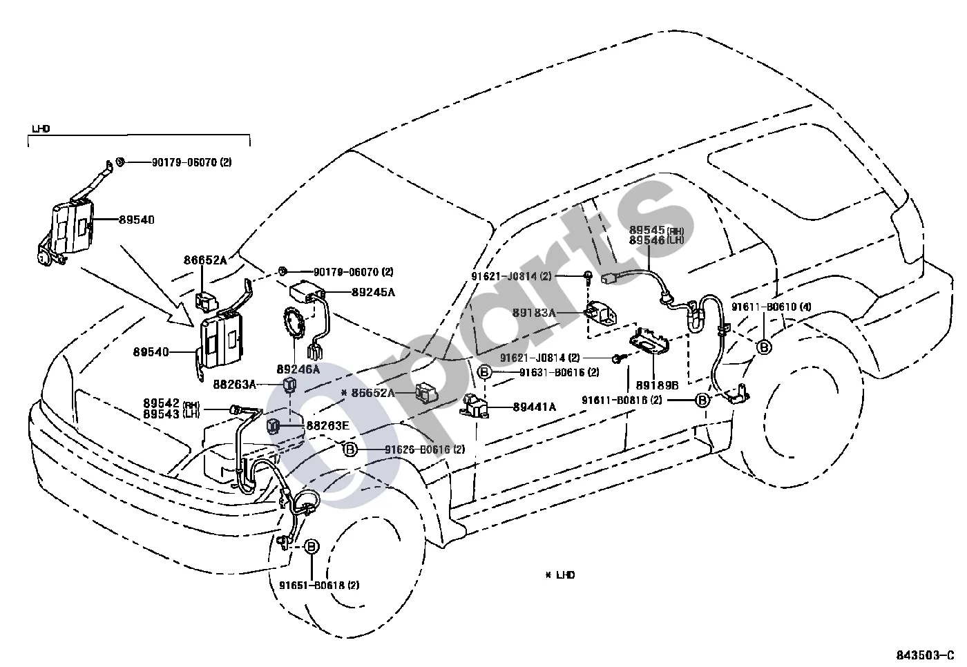 Lexus RX 300 ABS ir VSC schema – pozicija 89540: Slydimo kontrolės kompiuterio komplektas