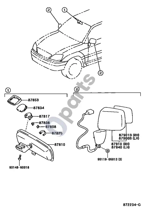 Lexus RX 300 veidrodis – schema