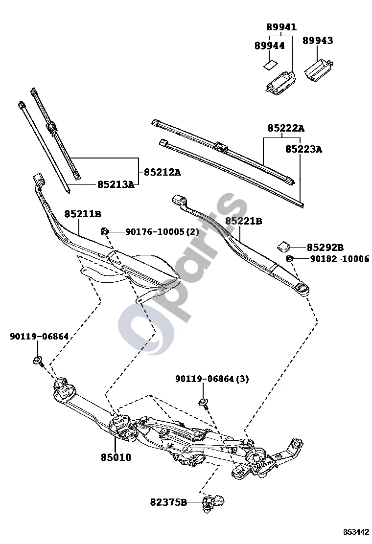 Lexus RX III (2008–2015) Priekinio stiklo valytuvas schema – pozicija 89941: Jutiklis, lietaus
