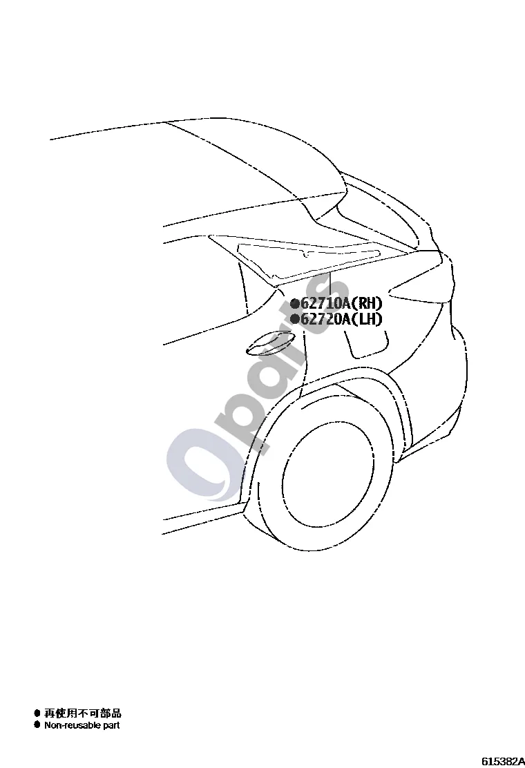 Lexus RX III (2008–2015) Šoninis langas schema – pozicija 62720A: Šoninio galinio lango stiklas, kairys