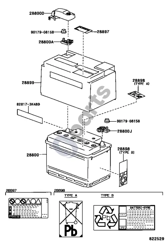 Lexus SC 430 akumuliatorius ir akumuliatoriaus kabelis – schema