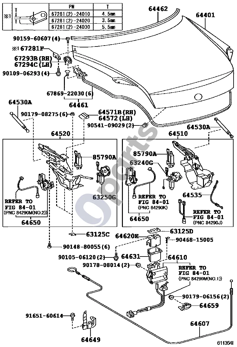 Lexus SC 430 Bagažinės dangtis ir užraktas schema – pozicija 63250G: Pavara, bagažinės durų pavara, kairė