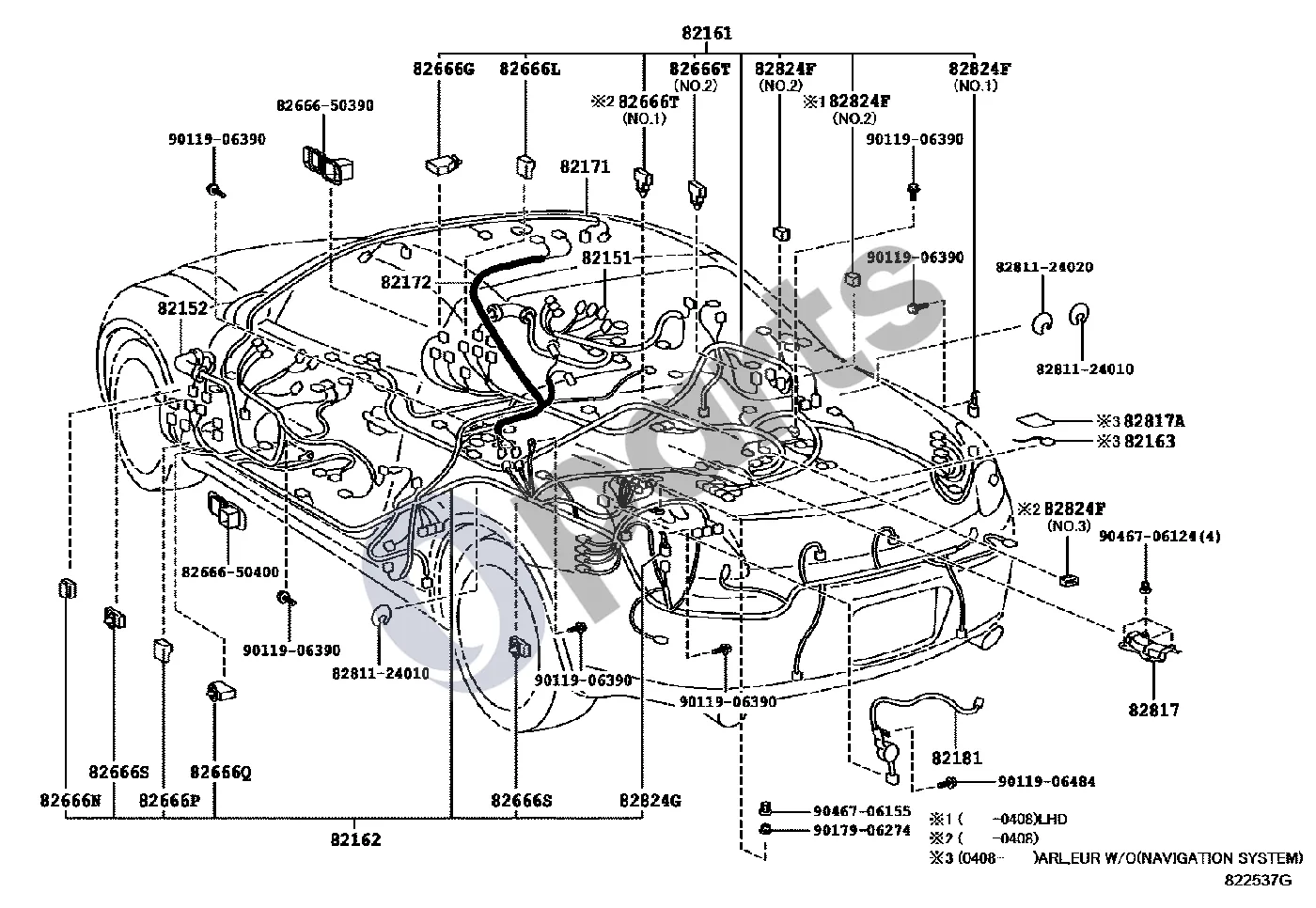 Lexus SC 430 Laidai ir spaustukas schema – pozicija 82172: Stogo laidas, Nr. 2