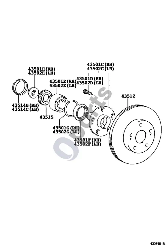 Lexus SC 430 priekinės ašies stebulė – schema