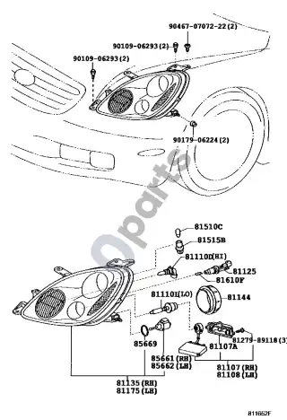 Lexus SC 430 Priekinis žibintas – schema