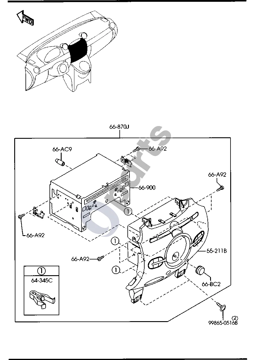 Mazda 2 (2007–2014) Garso sistemos (radijas ir magnetofonas) schema – pozicija 66900: Radijo imtuvas