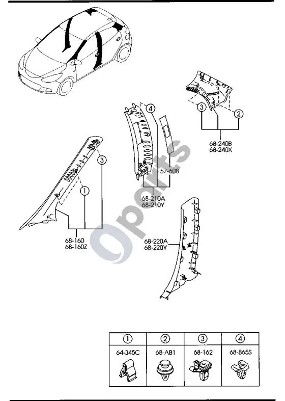 Mazda 2 statramsčių apdaila – schema